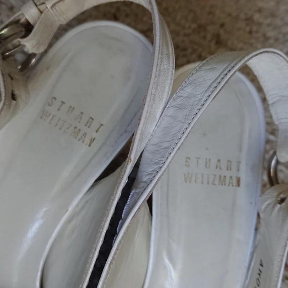 Stuart Weitzman white leather peep toe wedges size 6.5N - Picture 8 of 14
